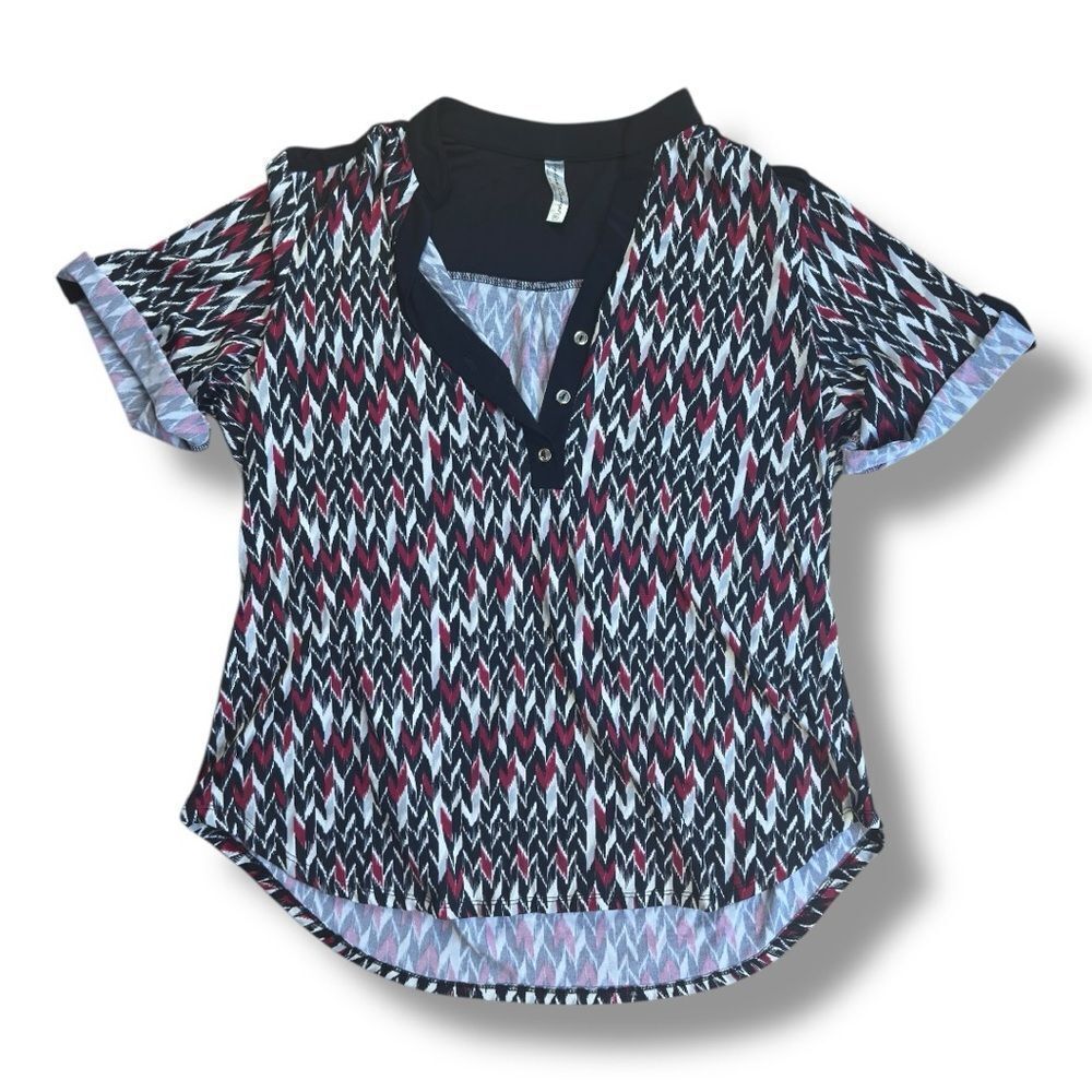Per Seption Concept Black and Red Blouse with Geometric Design Sz XL